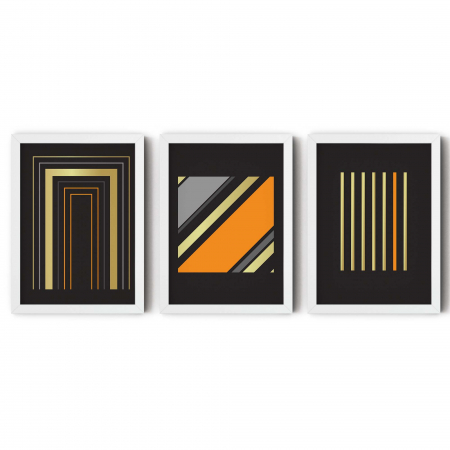 Tablouri Abstracte, print pe hartie foto Fine Art, Intaglio, set 3 postere, Linii color pe fundal negru, pentru casa, birou [5]