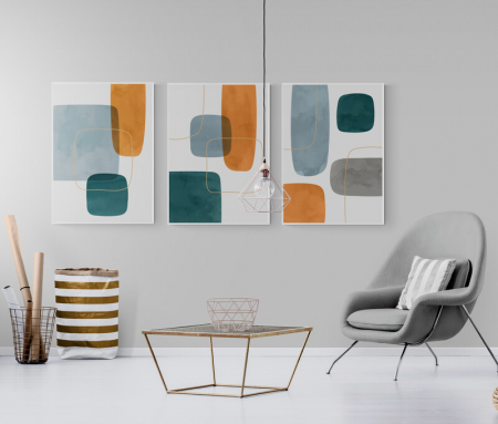 Set Tablouri Abstracte - Set 3 tablouri, Intaglio, Abstracte. color, print pe hartie foto Fine Art, Forme abstracte, postere moderne, pentru living, camera copii