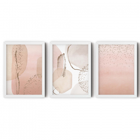 Set 3 tablouri Abstracte, Intaglio, Roz, print pe hartie foto Fine Art, postere moderne pentru living, dormitor [5]