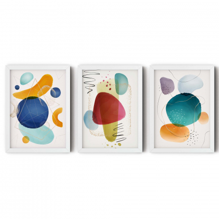 Set 3 tablouri, Intaglio, Abstracte, multicolor, print pe hartie foto Fine Art, postere moderne cu forme colorate, pentru dormitor, living, camera copii [5]