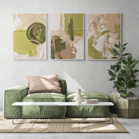 Set Tablouri Abstracte - Set 3 tablouri, Intaglio, Abstracte, color, print pe hartie foto Fine Art, postere moderne cu forme abstracte, pentru dormitor, living, birou