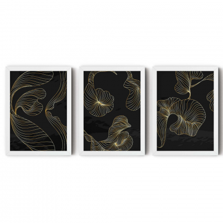 Set 3 tablouri, Intaglio, Abstracte, negru auriu, print pe hartie foto Fine Art, postere moderne cu forme abstracte, pentru dormitor, living, birou [5]