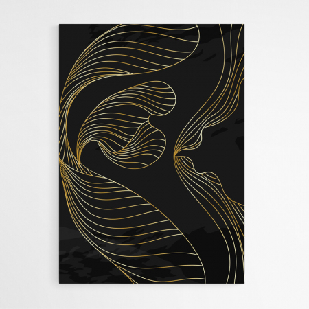 Set 3 tablouri, Intaglio, Abstracte, negru auriu, print pe hartie foto Fine Art, postere moderne cu forme abstracte, pentru dormitor, living, birou [2]