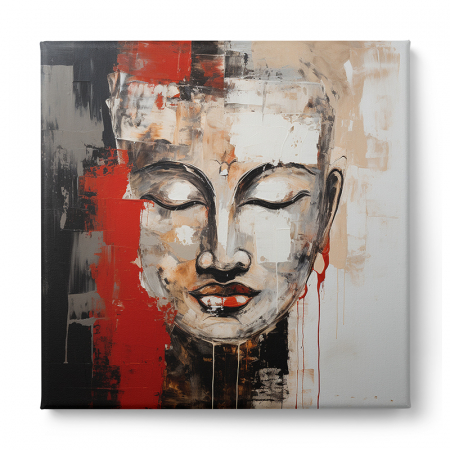 tablouri abstracte cu chipul lui Buddha în culori intense de roșu, negru și alb [2]