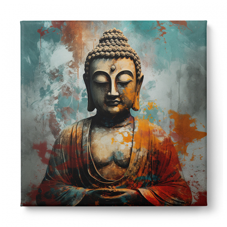 tablouri abstracte cu Buddha în nuanțe vibrante de portocaliu și turcoaz [1]