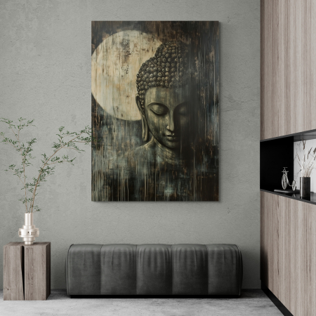 Tablouri Buddha - Tablou canvas reprezentând chipul întunecat al lui Buddha luminat de o lună