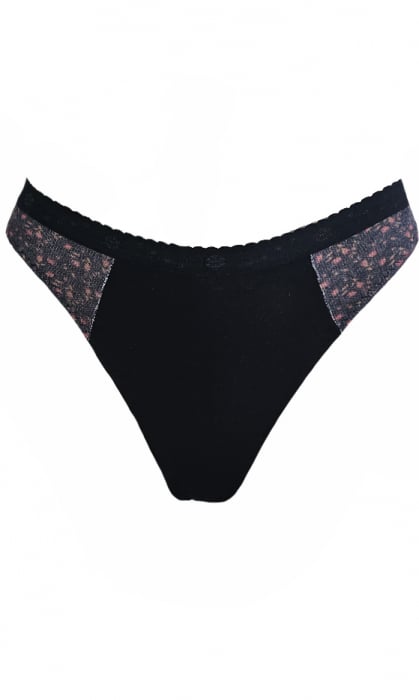 Chilot tanga negru/flori [3]