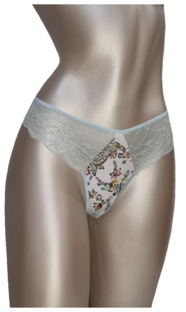 Chiloti brazilieni - Chilot brazilian dantela verde pal, bumbac multicolor