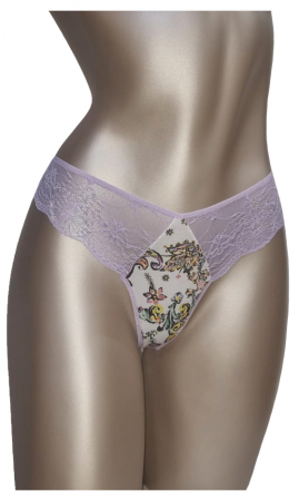 Chiloti brazilieni - Chilot brazilian dantela mov pudra, bumbac multicolor