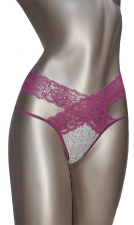 Lenjerie sexy - Chilot tanga ALB/MOV one size (S,M,L)