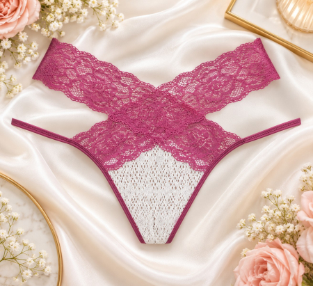 Lenjerie sexy - Chilot tanga ALB/MOV one size (S,M,L)