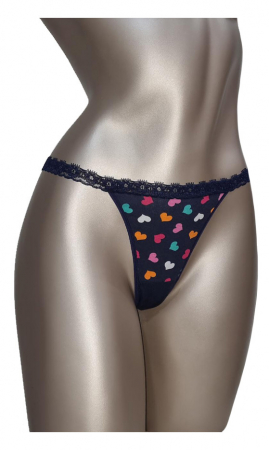 LENJERIE INTIMA - Chilot tanga bleumarin/inimioare