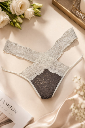 Lenjerie sexy - Chilot tanga gri/crem