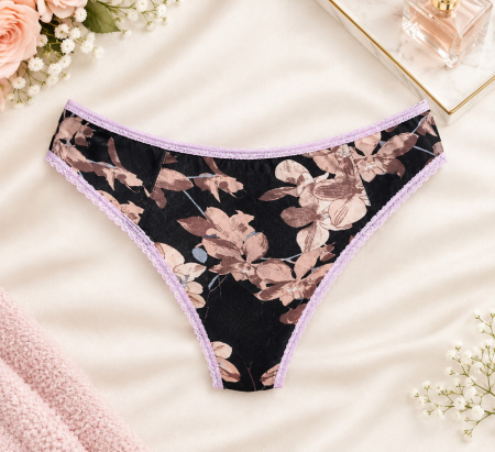 Chiloti tanga - Tanga negru floral