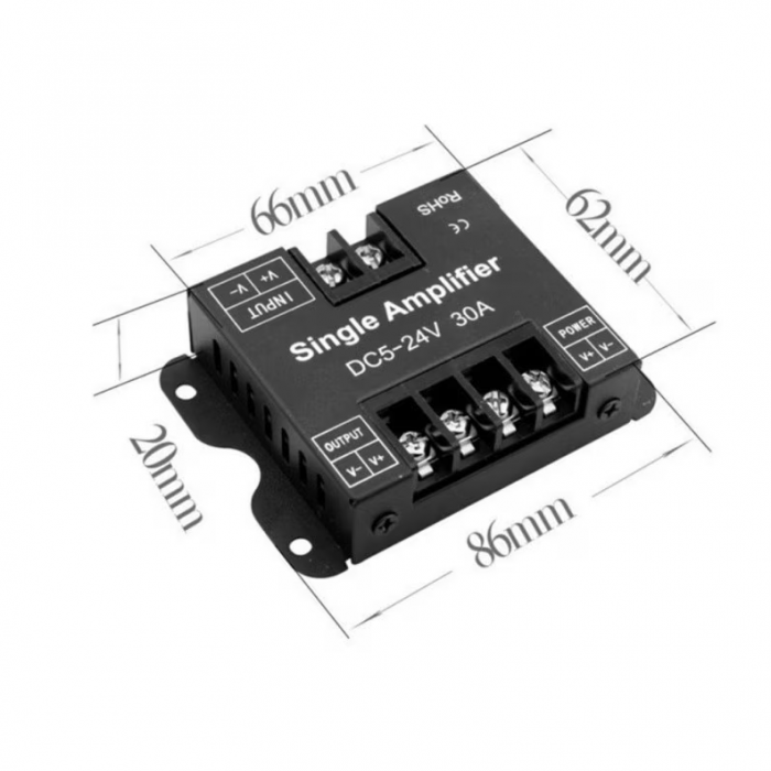 Amplificator pentru banda LED monocrom, A130-30A, 5-24V , 30 A, negru [2]