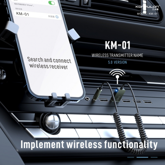 Adaptor Bluetooth auto cu iesire jack si microfon KM01 [2]