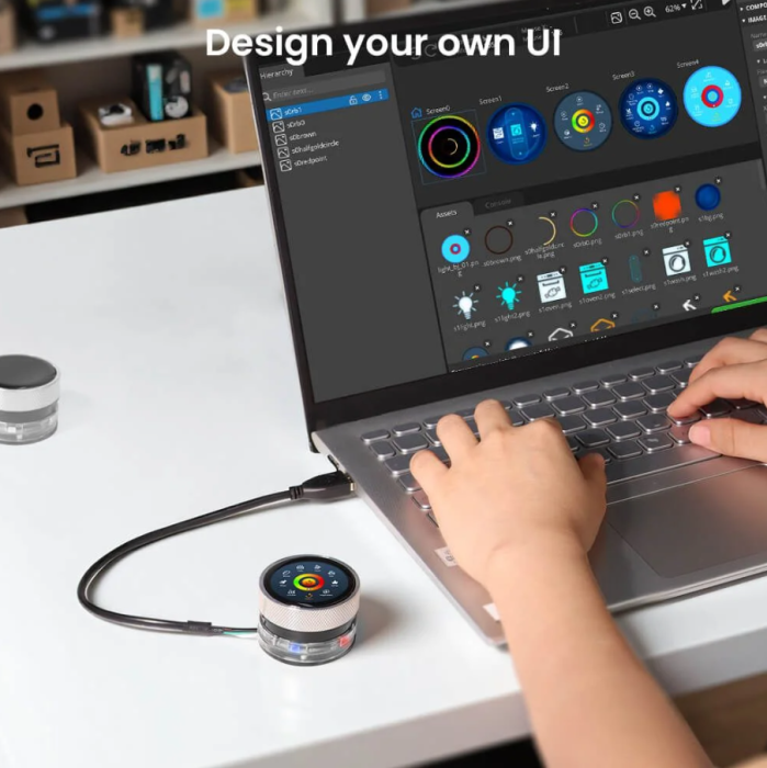 Display rotativ CrowPanel 1.28 inch, ESP32, IPS 240x240, touch si buton rotativ, programabil Arduino IDE si LVGL [6]