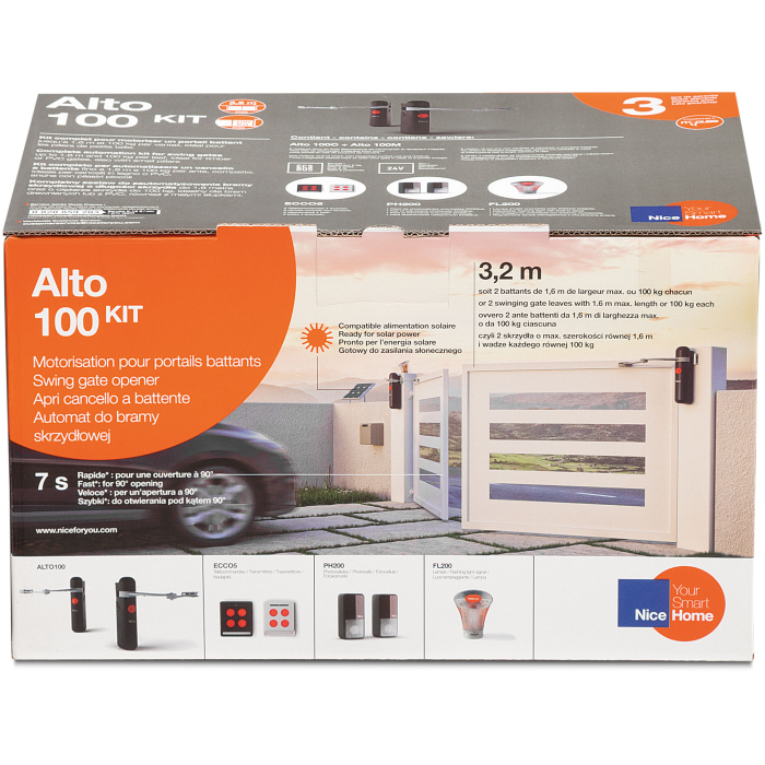 Kit automatizare poarta batanta Nice Alto 100 KIT, 24V, 100Nm, 2 motoare, telecomanda, fotocelule, lampa semnalizare [2]