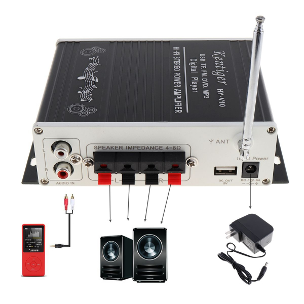 Amplificator audio auto HY-V10 cu radio FM, Bluetooth, USB, microSD, AUX [2]