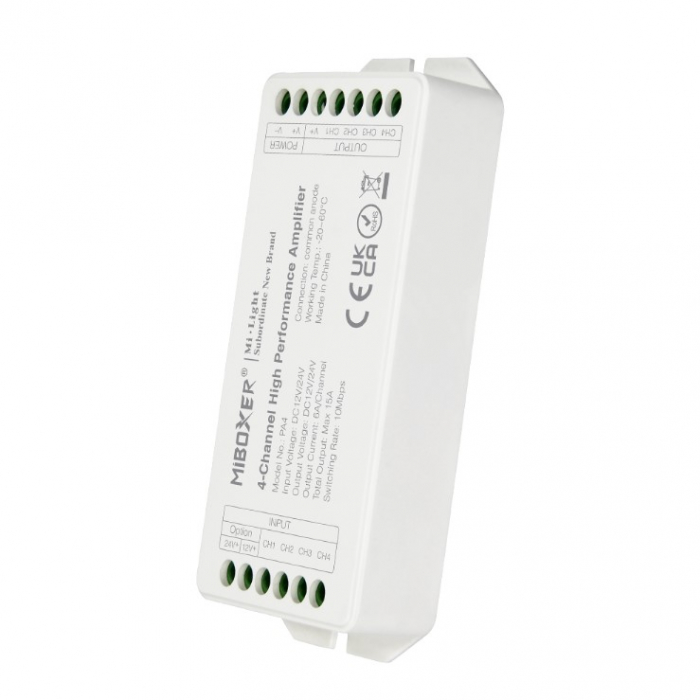 Amplificator LED MiBoxer PA4, 4 canale, DC12-24V, 6A/canal (max 15A), 10Mbps, IP20 [1]