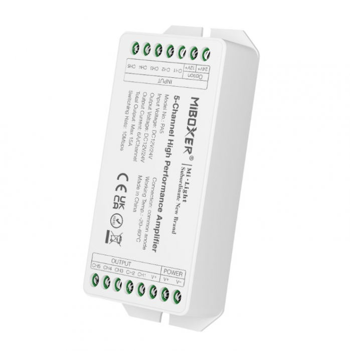Amplificator LED MiBoxer PA5, 5 canale, DC12-24V, 6A/canal (max 15A), 10Mbps, IP20 [1]