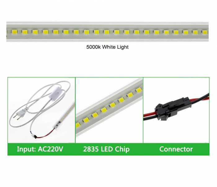 Bagheta led in carcasa din plastic 2835 50cm 72led/m alb rece 220VAC [3]
