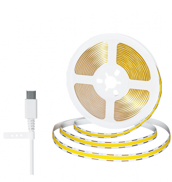 Banda LED COB alb rece, 5V DC, type-C, 300leds/m, 2m, IP20 [1]