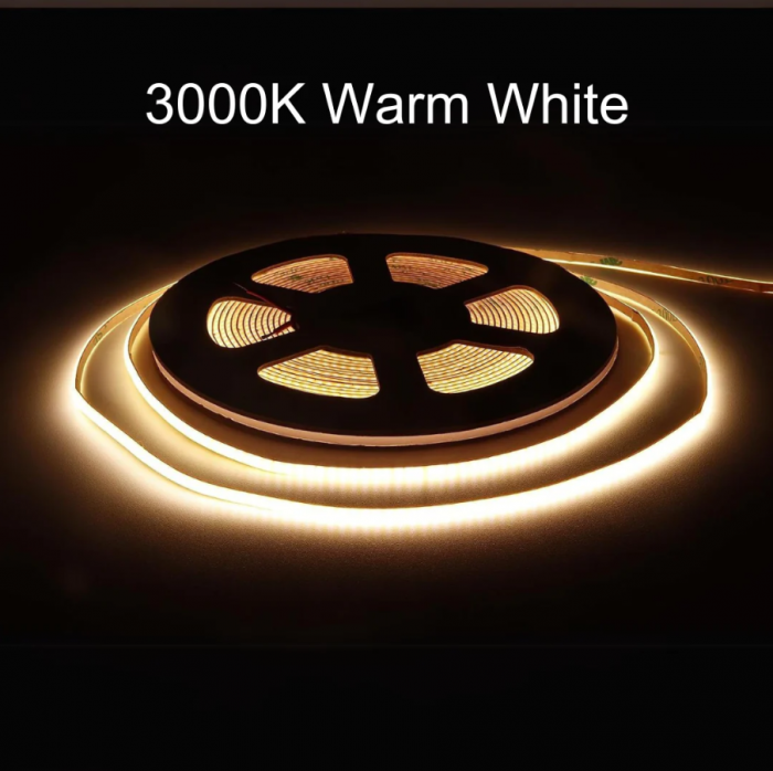 Banda LED COB A400-3000K, 400leds/m, latime 3mm, 3000K (alb cald), 6W/m, 12V DC, 5m [2]