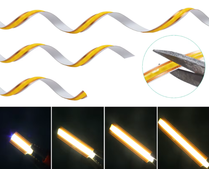 Banda LED COB alb cald 12V, 10m, 9W/m, 400 LED/m, latime 8mm, lumina continua, 3000K, Free Cut [2]