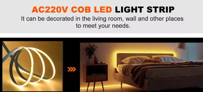 Banda LED COB alb cald, 288 LED/m, 220V AC, 10m, IP20 [3]