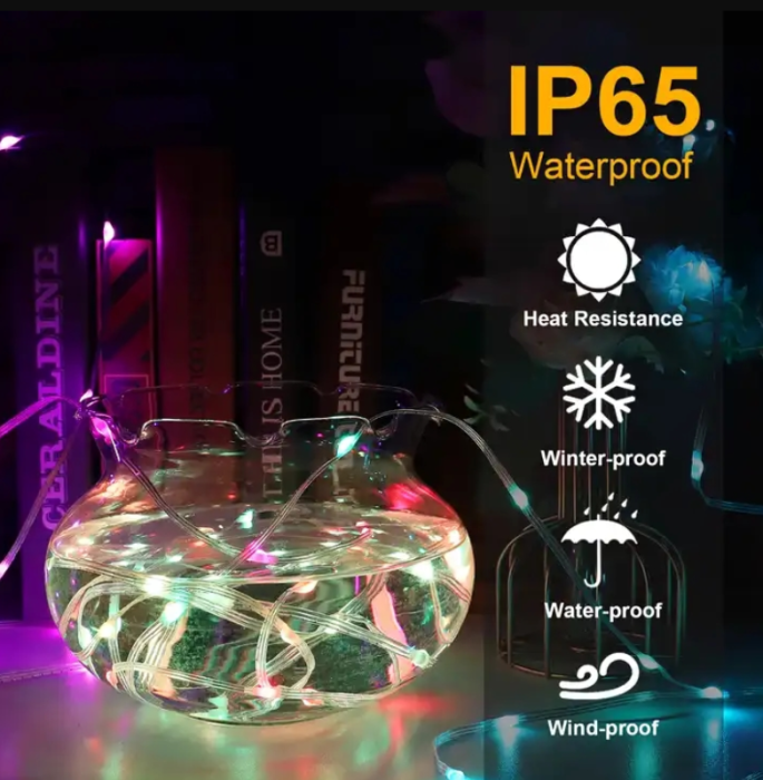 Instalatie luminoasa LED RGB smart 10m, 100 LED, control aplicatie, jocuri lumini, telecomanda 24 taste, IP65, USB 5V [2]