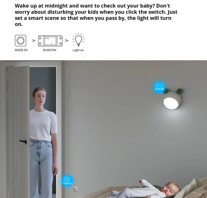 Intrerupator smart Sonoff BasicR4, Wi-Fi, 10A, 2200W, Control de la distanta, Compatibil Alexa si Google Assistant, Alb [10]