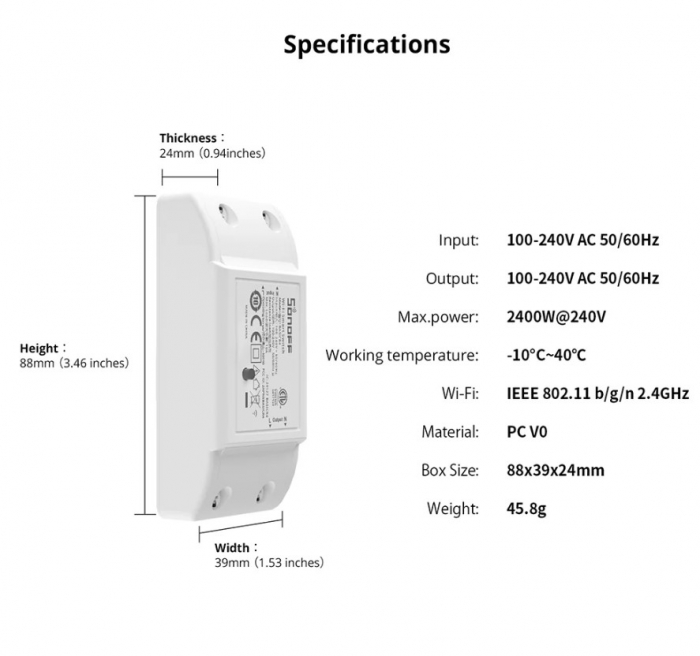 Intrerupator smart Sonoff BasicR4, Wi-Fi, 10A, 2200W, Control de la distanta, Compatibil Alexa si Google Assistant, Alb [16]