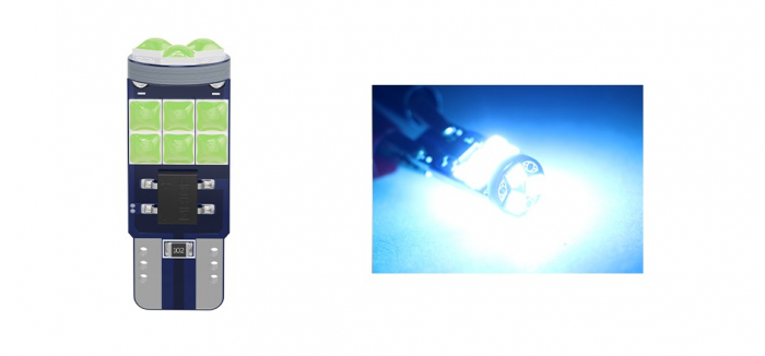 Bec auto T10 PCB cu 15 led-uri 3030 si CANBUS ice blue [3]