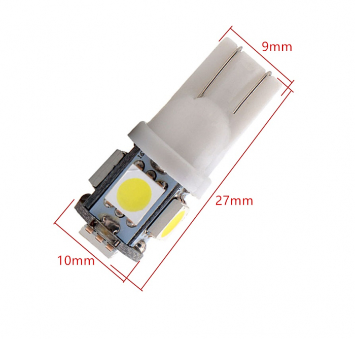 Bec auto T10 plastic cu 5 led-uri 5050 [2]