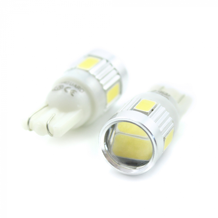 Bec auto T10 plastic cu 6 led-uri 5630 cu lupa [2]