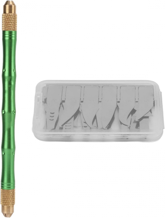 Set lame pentru reparatii electronice, BEST, BST-69A, 27 lame de precizie, maner aluminiu 13cm, verde [2]