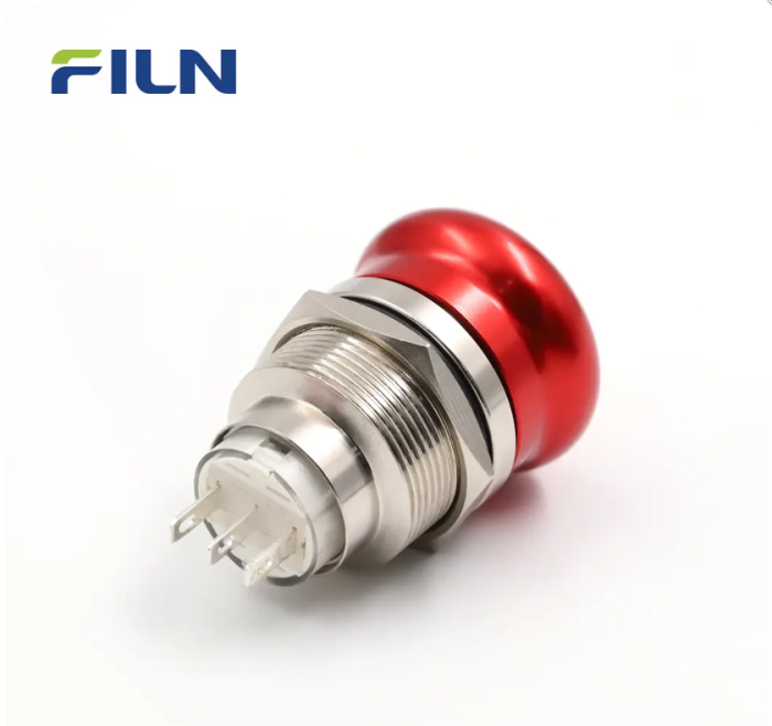 Buton Emergency Stop 19mm rosu, oprire urgenta, otel inoxidabil, contacte NO+NC, 12V DC, 3A, IP65, FLM16-MJ-XX000-S11Z3 [3]