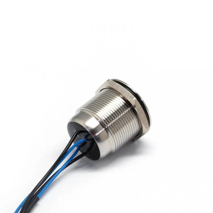 Buton Push Metalic, 12V DC, 19mm, cu Retinere, Led Albastru, 4 fire 20cm [3]