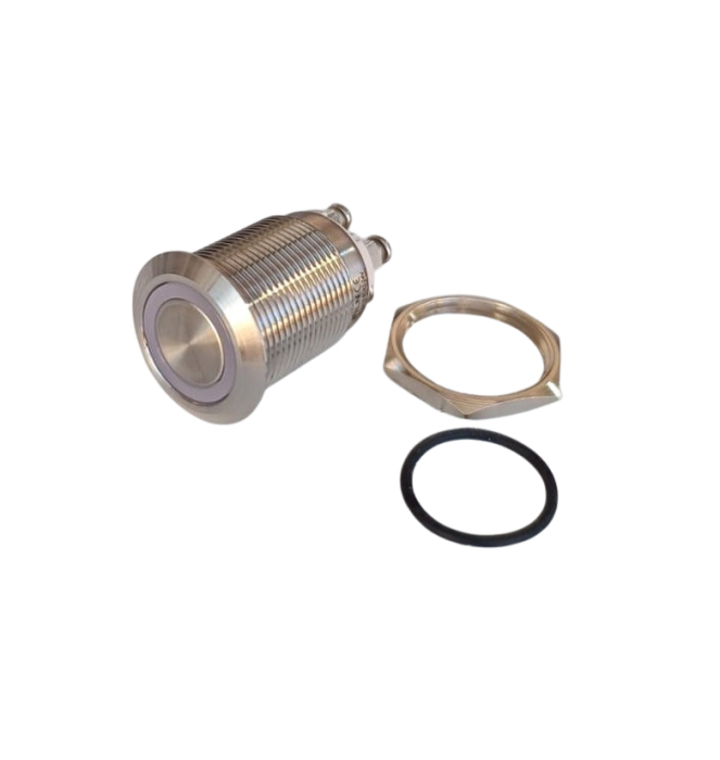 Buton Push Metalic, 12-24V DC, 19mm, cu Retinere, Led Rosu, conectare cu surub [4]