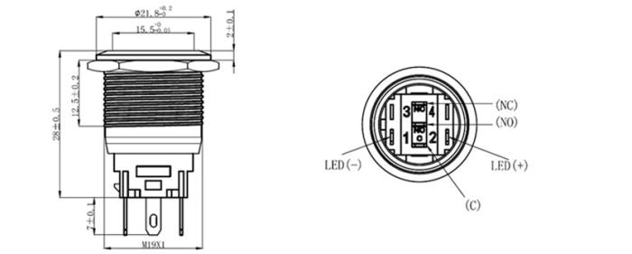 Buton Push Metalic, 12V DC, 19mm, cu Retinere, Led Rosu [5]