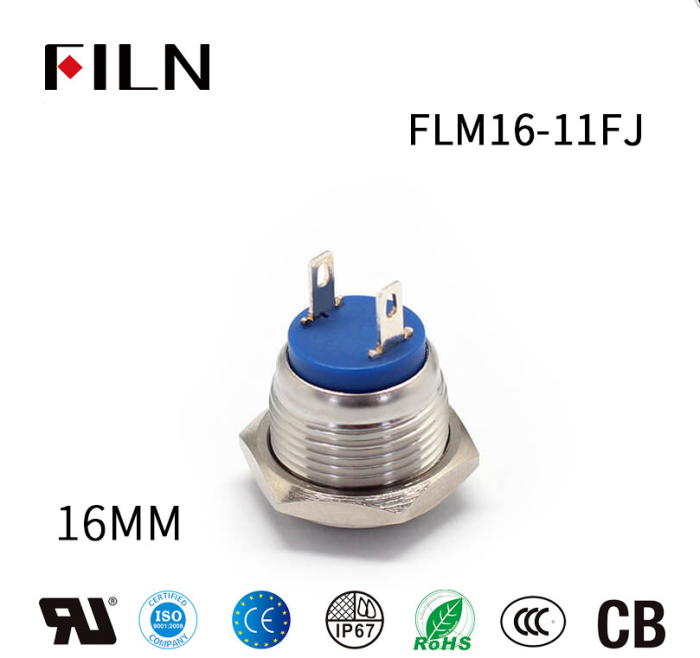 Buton push fara mentinere, 5A 250V AC, 16mm, IP65, metalic, 2 pini, FLM16-FJ-2-XX000-S10M4 [2]