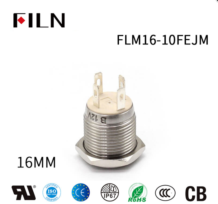 Buton push iluminat fara mentinere, 3A 12V DC, 16mm, IP67, metalic, inel LED albastru, 4 pini, FLM16-FJ-2-EX000-S10M4-BLUE [3]