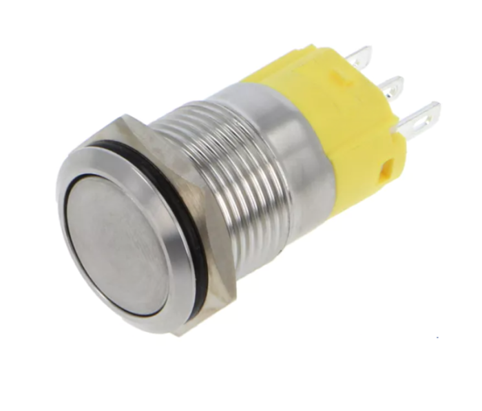 Buton push iluminat fara mentinere, 5A 250V AC, 19mm, IP65, metalic, 3 pini, FLM19-FJ-1-XX000-S11M3 [2]