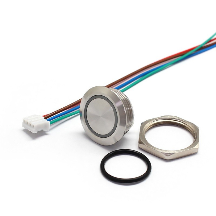 Buton Push Metalic, 12-24V DC, 19mm, fara Retinere, Led Rosu, conector 4 fire 20cm [2]