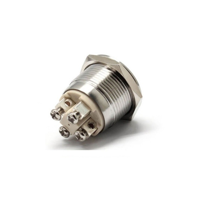 Buton Push Metalic, 12V DC, 19mm, fara Retinere, Led Albastru, conectare cu surub [3]