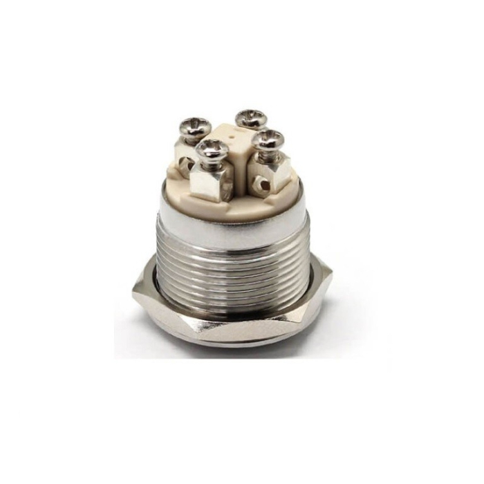 Buton Push Metalic, 12V DC, 19mm, fara Retinere, Led Verde, conectare cu surub [2]