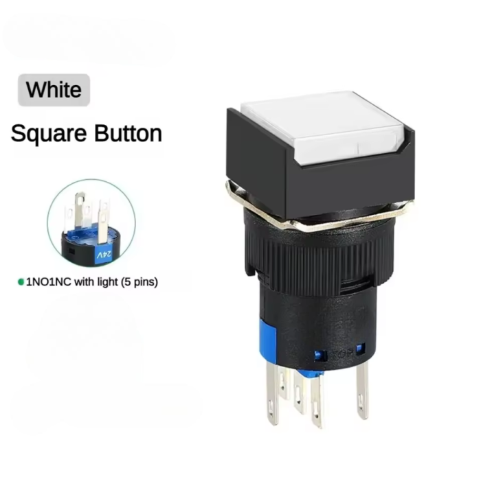 Buton intrerupator push fara mentinere patrat 16mm, plastic, 12V DC, 1NO 1NC, lumina alba FLP16-NJ-6-WHITE [2]