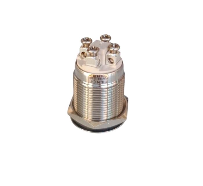 Buton Push Metalic, 12-24V DC, 19mm, cu Retinere, Led Albastru, conectare cu surub [3]