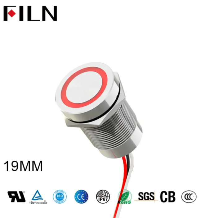 Buton tactil SPST 19mm inox, LED rosu/verde, NO, 12-24V DC, 0.2A, IP67, cu revenire [2]